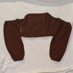 Wild Fable Ribbed Brown Off the Shoulder Top